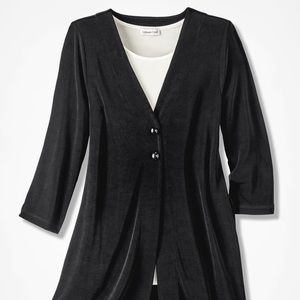 Coldwater Creek “Destinations” lightweight black Travel Cardigan; 3/4 sleeves.